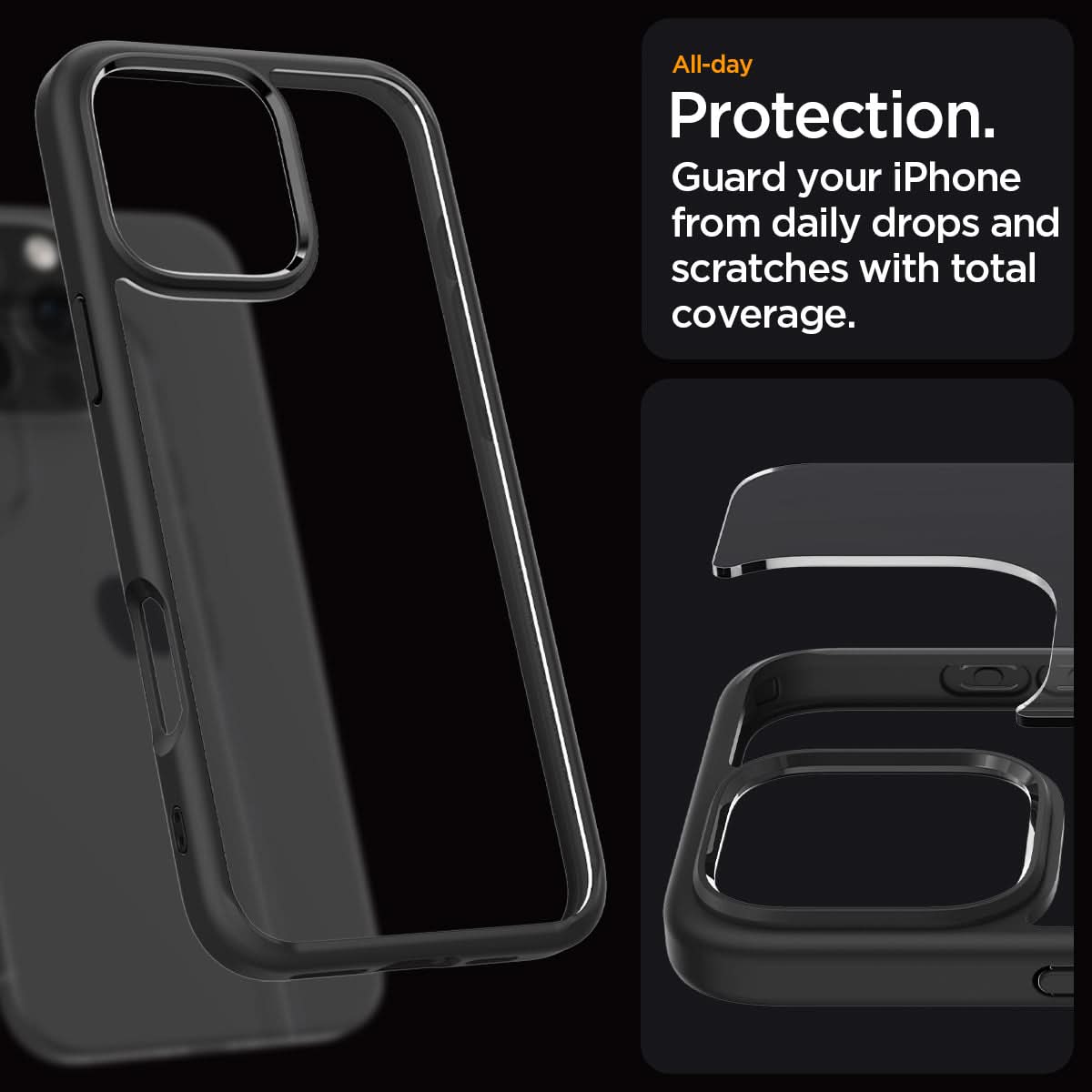 ACS07996 - iPhone 16 Pro Max Case Ultra Hybrid in Matte Black all day protection. guard your iPhone from daily drops and scratches with total coverage.