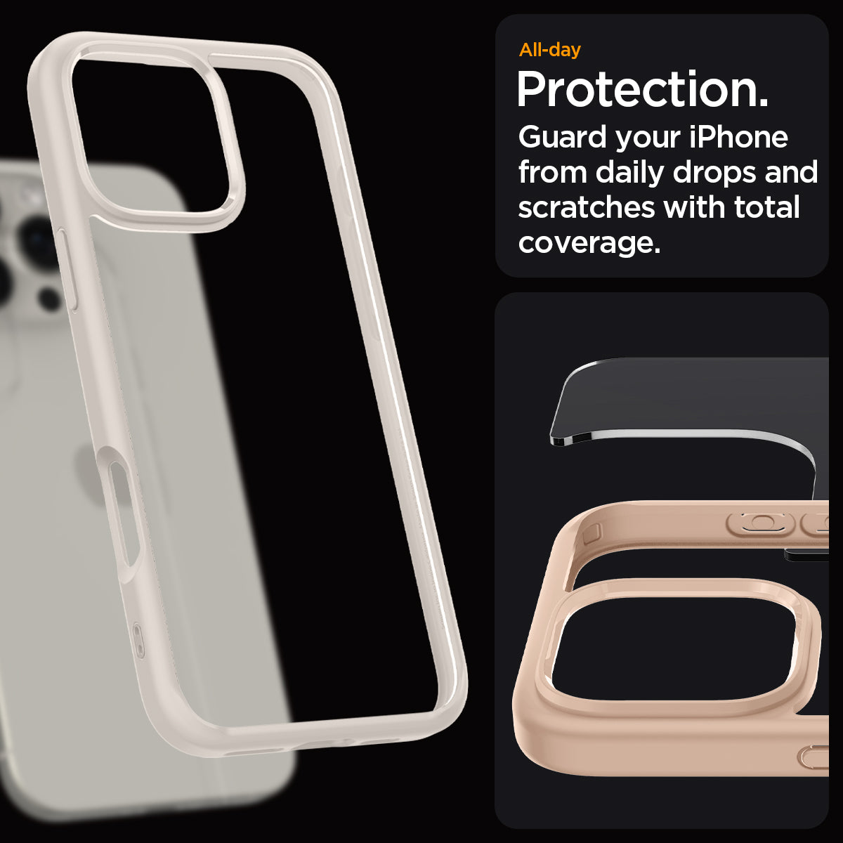 ACS08127 - iPhone 16 Pro Case Ultra Hybrid in Natural Titanium all day protection. guard your iPhone from daily drops and scratches with total coverage.