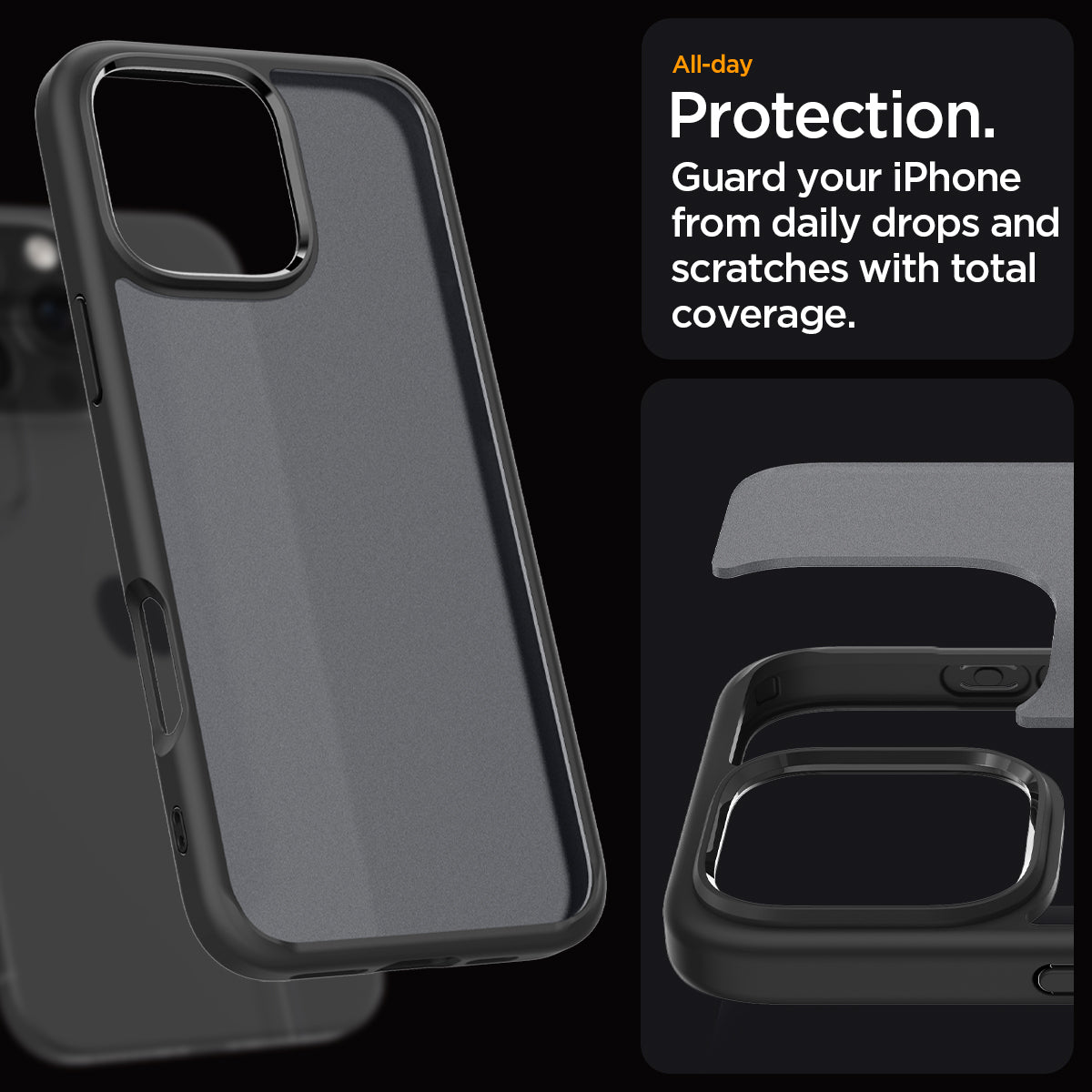 ACS07995 - iPhone 16 Pro Max Case Ultra Hybrid in Frost Black all day protection. guard your iPhone from daily drops and scratches with total coverage.