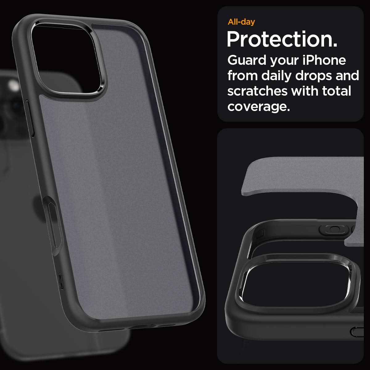 ACS07995 - iPhone 16 Pro Max Case Ultra Hybrid in Frost Black all day protection. guard your iPhone from daily drops and scratches with total coverage.