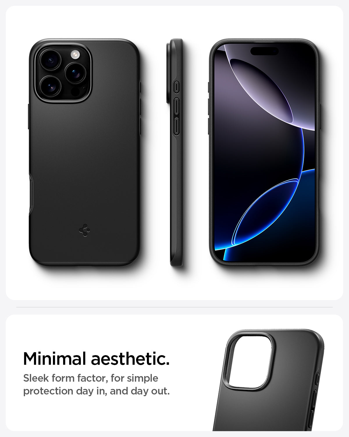 ACS08106 - iPhone 16 Pro Case Thin Fit (MagFit) in Black minimal aesthetic. Sleek form factor, for simple protection day in, and day out.