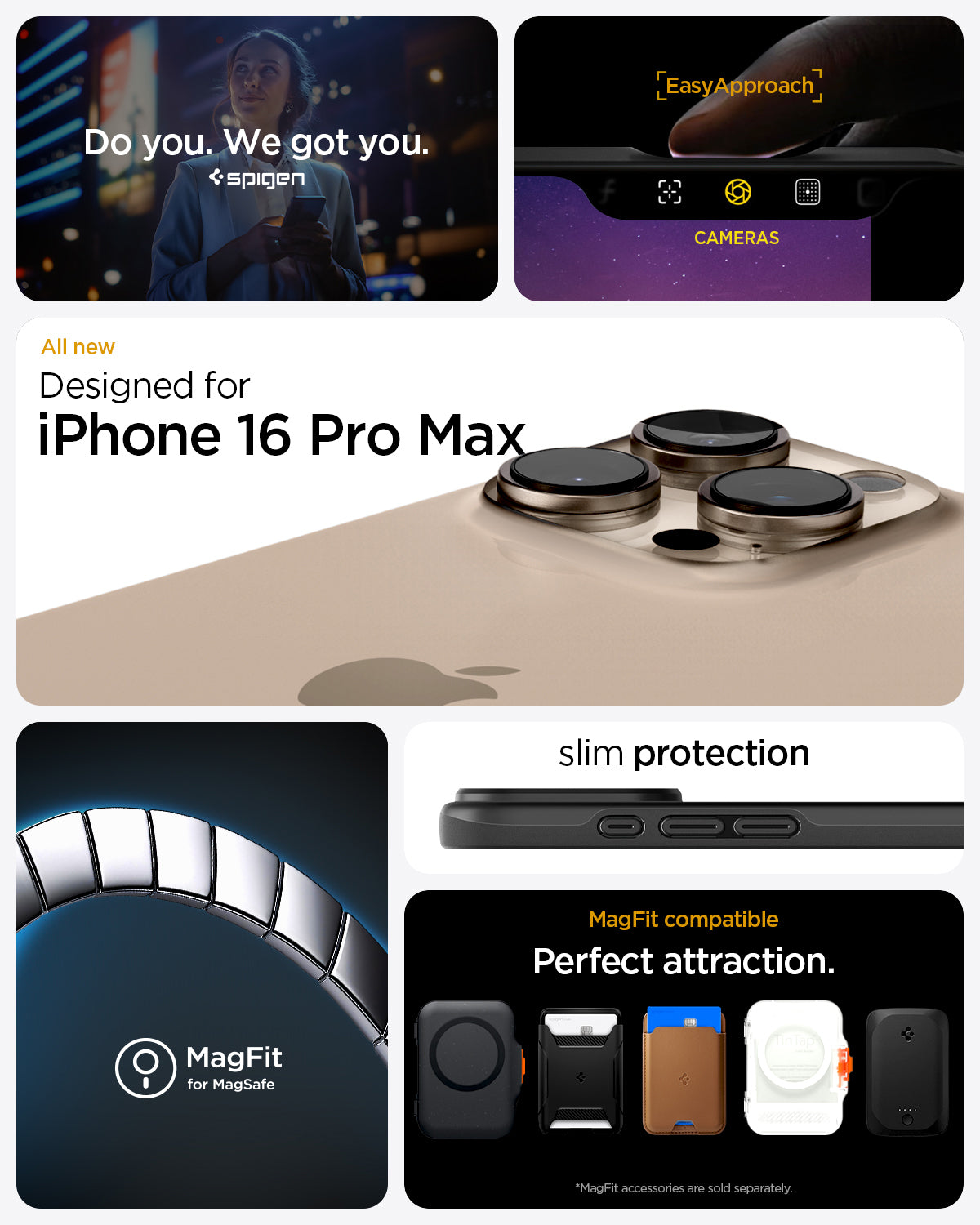 ACS07978 - iPhone 16 Pro Max Case Thin Fit (MagFit) in Black do you. we got you. spigen. All new designed for iPhone 16 Pro max. Magfit for magsafe. slim protection. Magfit compatible perfect attraction.