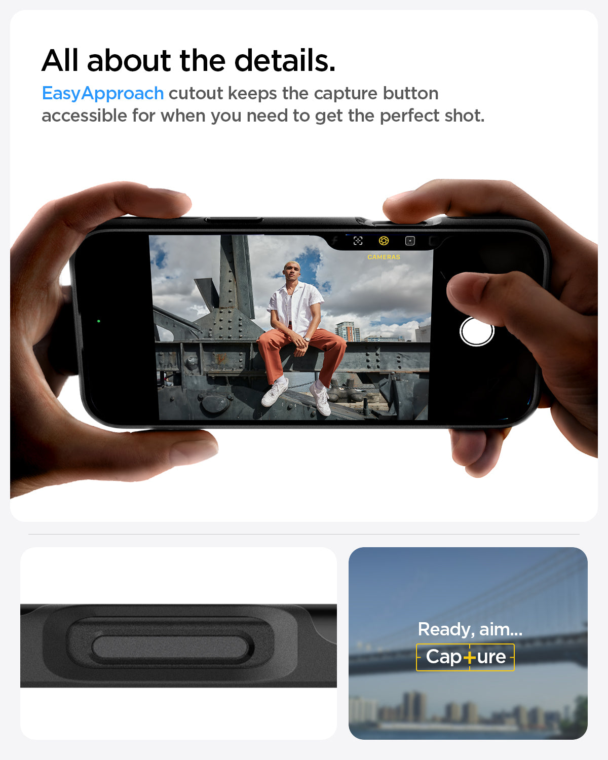 ACS07978 - iPhone 16 Pro Max Case Thin Fit (MagFit) in Black all about the details. easy approach cutout keeps the capture button accessible for when you need to get the perfect shot.