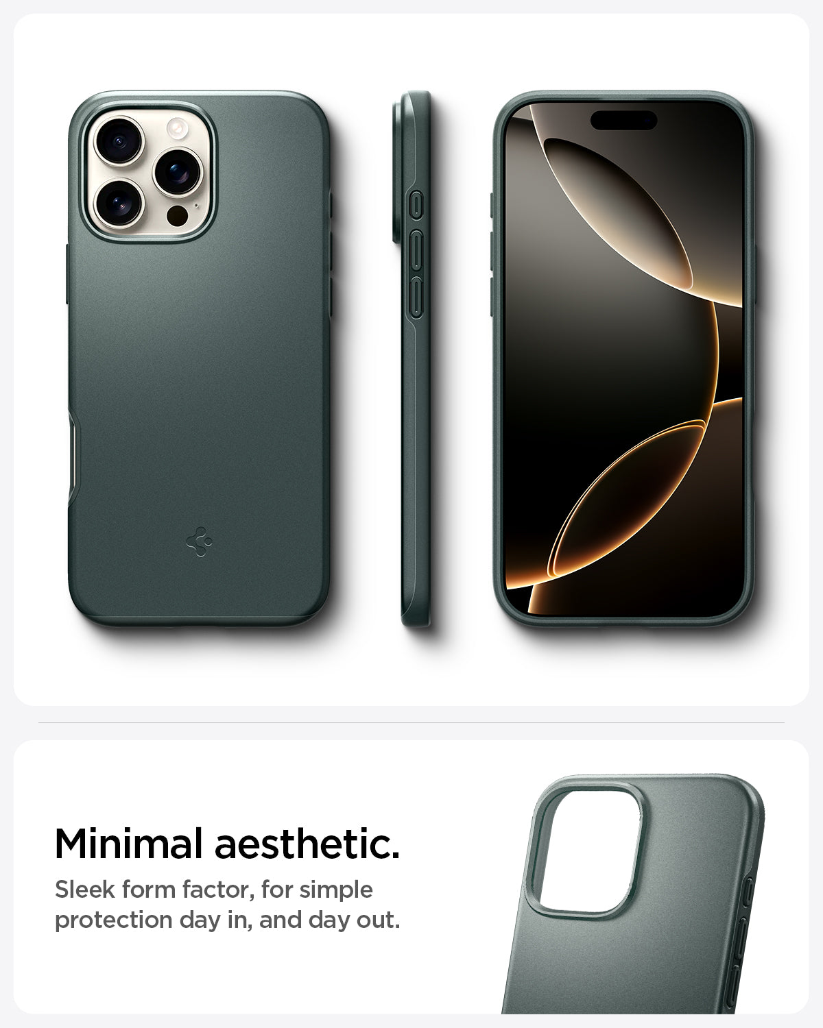 ACS07981 - iPhone 16 Pro Max Case Thin Fit (MagFit) in Abyss Green minimal aesthetic. Sleek form factor, for simple protection day in, and day out.