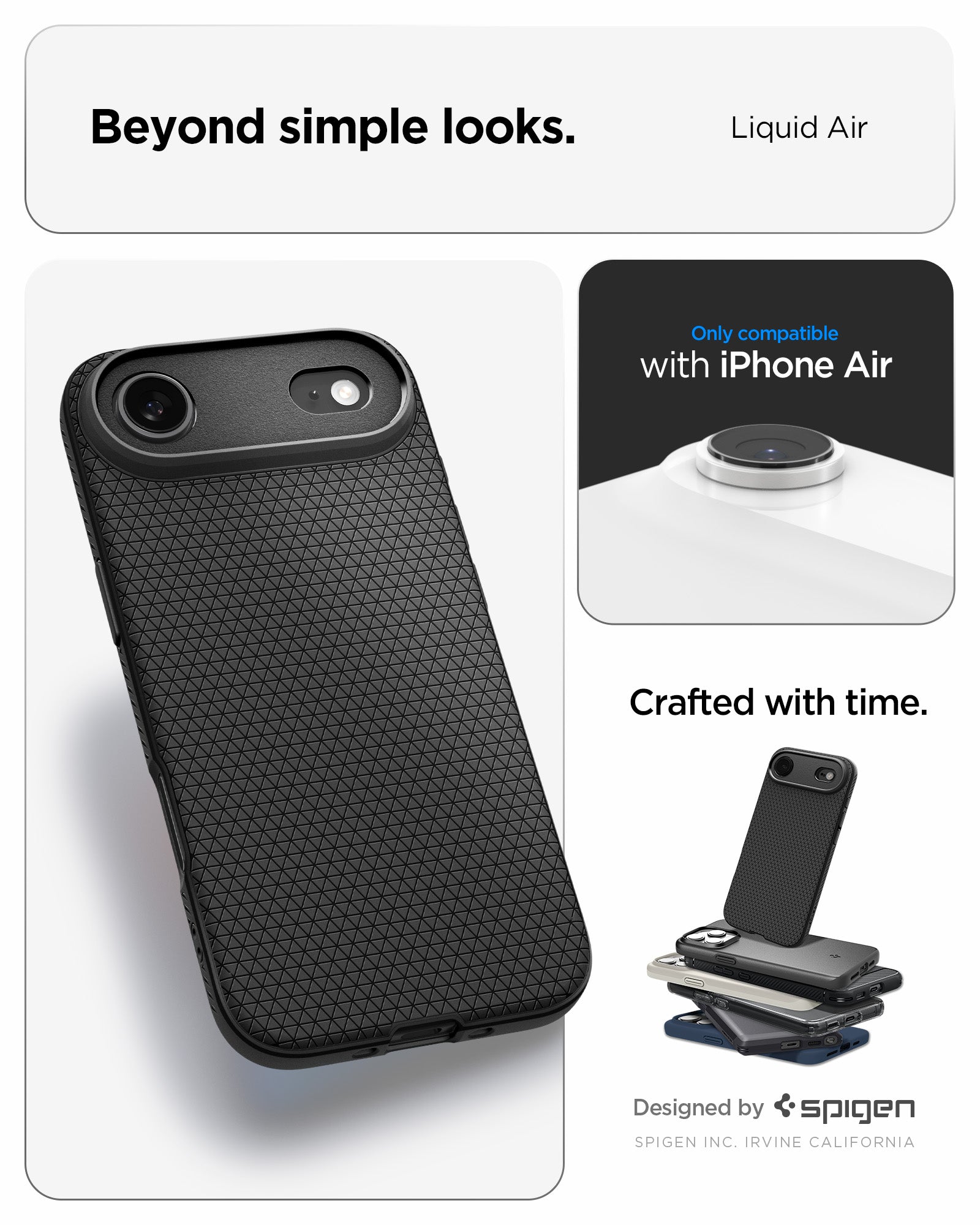 ACS09922 - iPhone 17 Air Liquid Air in Matte Black showing beyond simple looks. liquid air. designed by spigen.