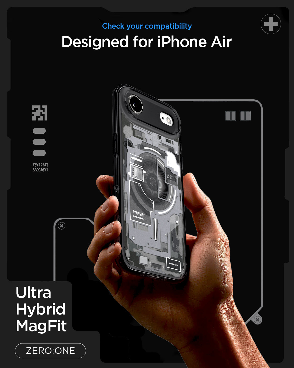 ACS10058 - iPhone 17 Air Ultra Hybrid Zero One (MagFit) in Zero One Black showing check your compatibility. ultra hybrid magfit