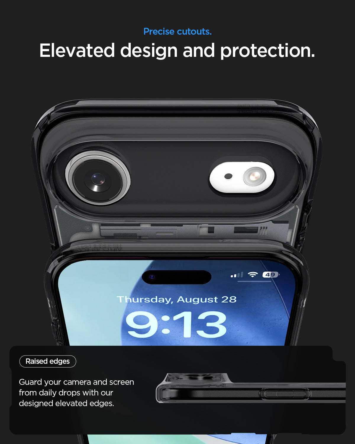 ACS10058ACS10058 - iPhone 17 Air Ultra Hybrid Zero One (MagFit) in Zero One Black showing precise cutouts. Elevated design and protection. Raised edges guard your camera and screen from daily drops with our designed elevated edges.