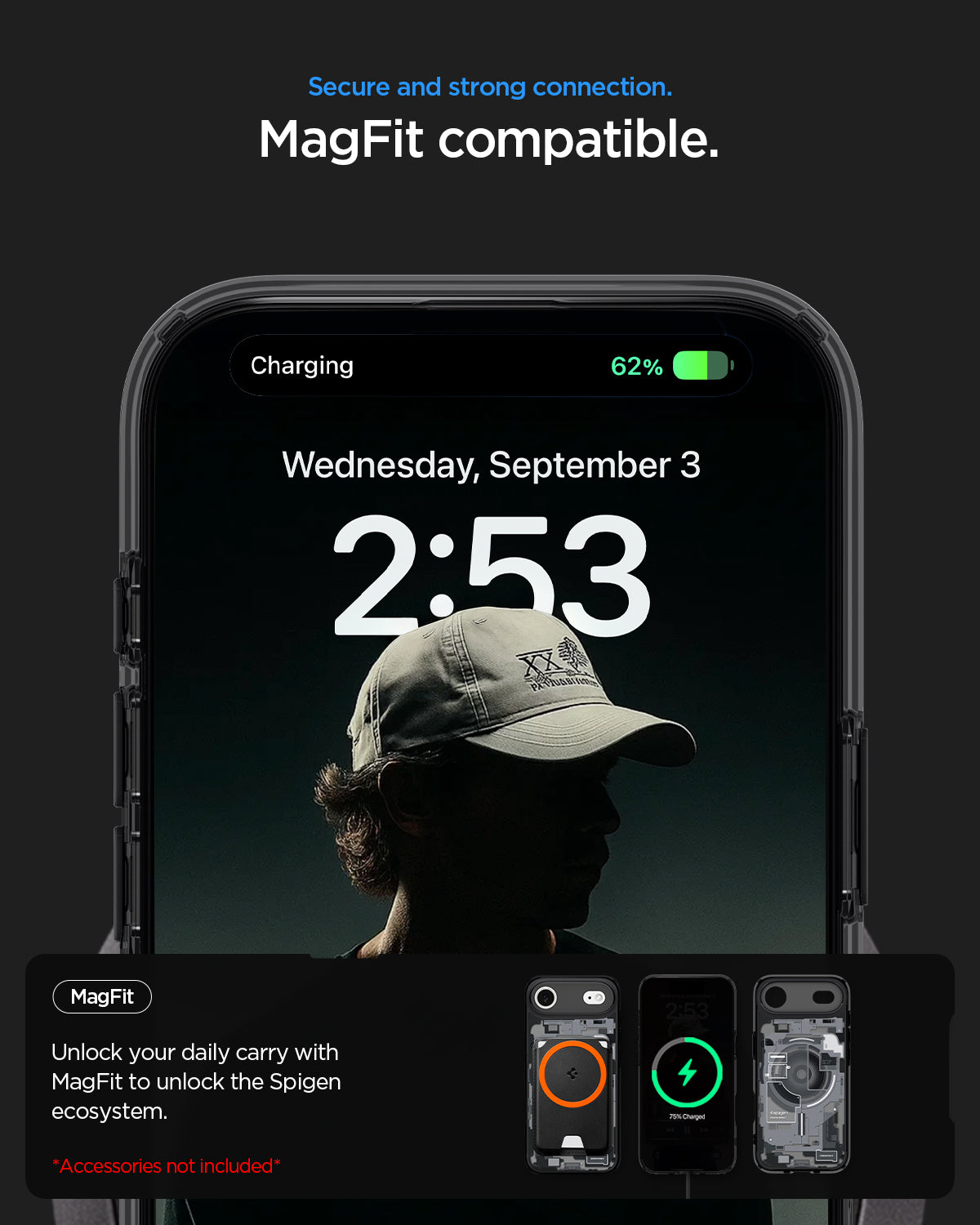 ACS10058 - iPhone 17 Air Ultra Hybrid Zero One (MagFit) in Zero One Black showing secure and strong connection. magfit compatible. unlock your daily carry with magfit to unlock the spigen ecosystem.