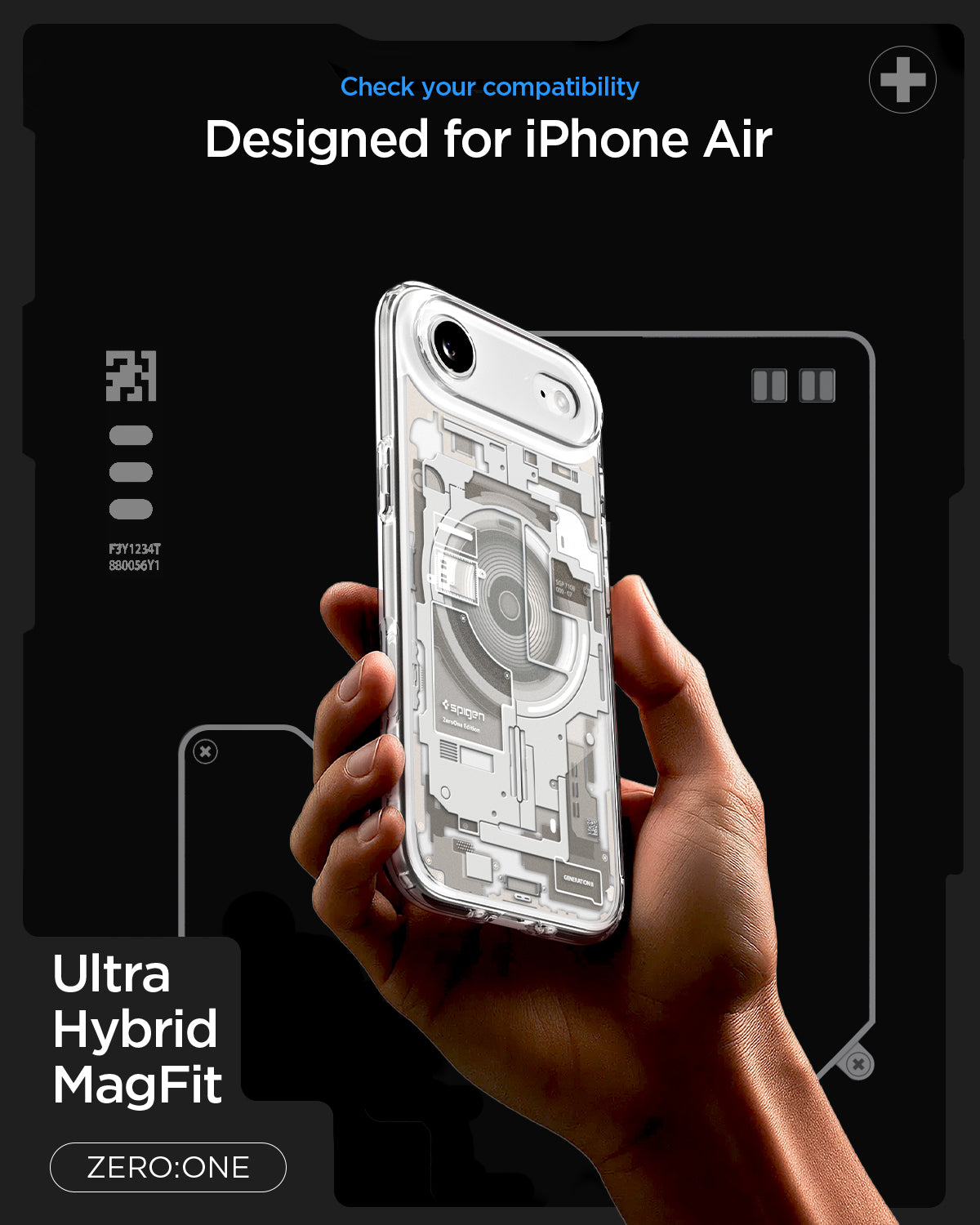 ACS10057 - iPhone 17 Air Ultra Hybrid Zero One (MagFit) in Zero One Natural Titanium showing check your compatibility. ultra hybrid magfit