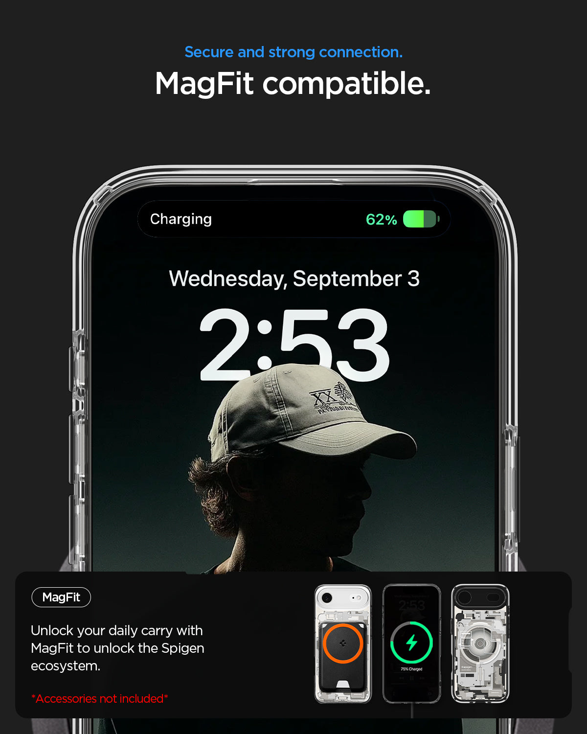 ACS10057 - iPhone 17 Air Ultra Hybrid Zero One (MagFit) in Zero One Natural Titanium showing secure and strong connection. magfit compatible. unlock your daily carry with magfit to unlock the spigen ecosystem.