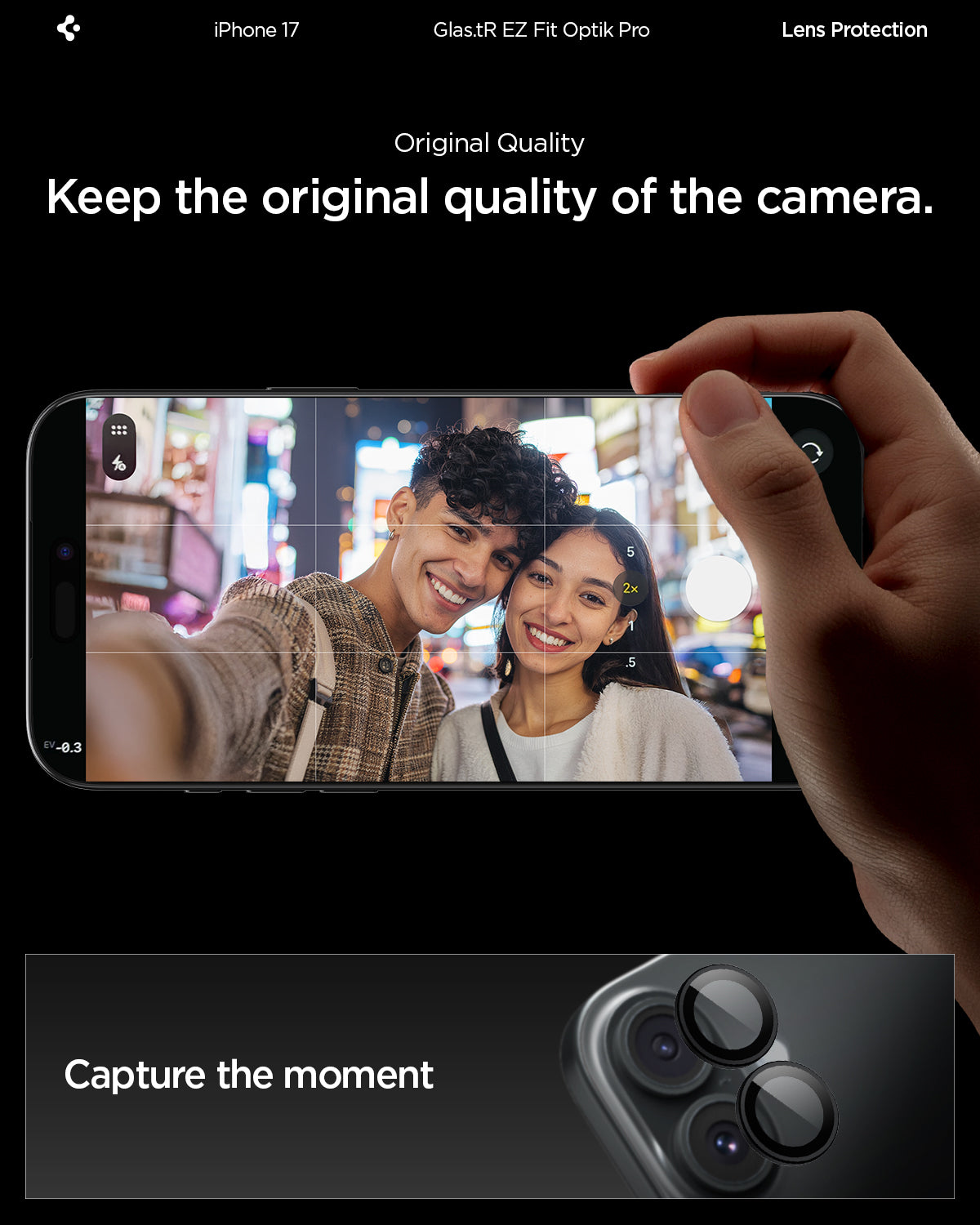 AGL07921 - iPhone 17 Optik Pro EZ Fit Lens Protector showing the original quality. Keep the original quality of the camera and capture the moment