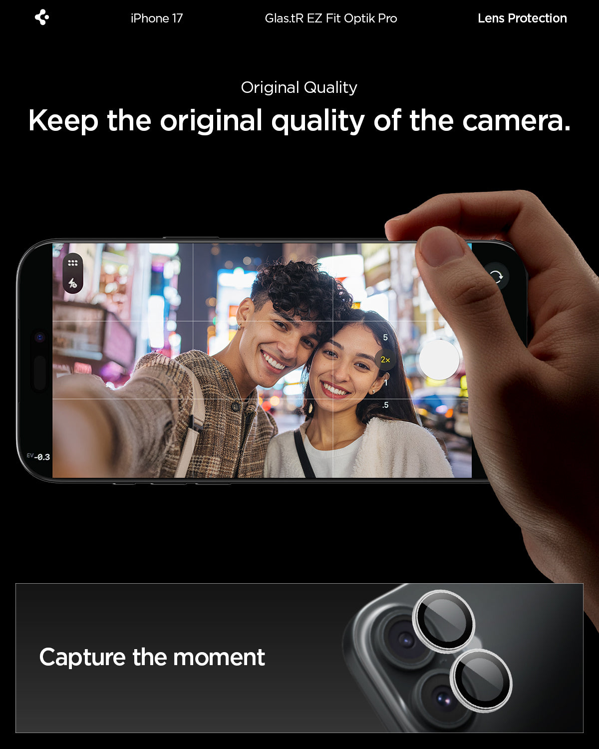 AGL10126 - iPhone 17 Optik Pro EZ Fit Lens Protector showing the original quality. Keep the original quality of the camera and capture the moment