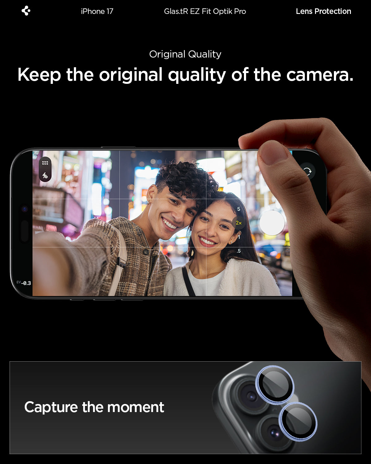 AGL10129 - iPhone 17 Optik Pro EZ Fit Lens Protector showing the original quality. Keep the original quality of the camera and capture the moment