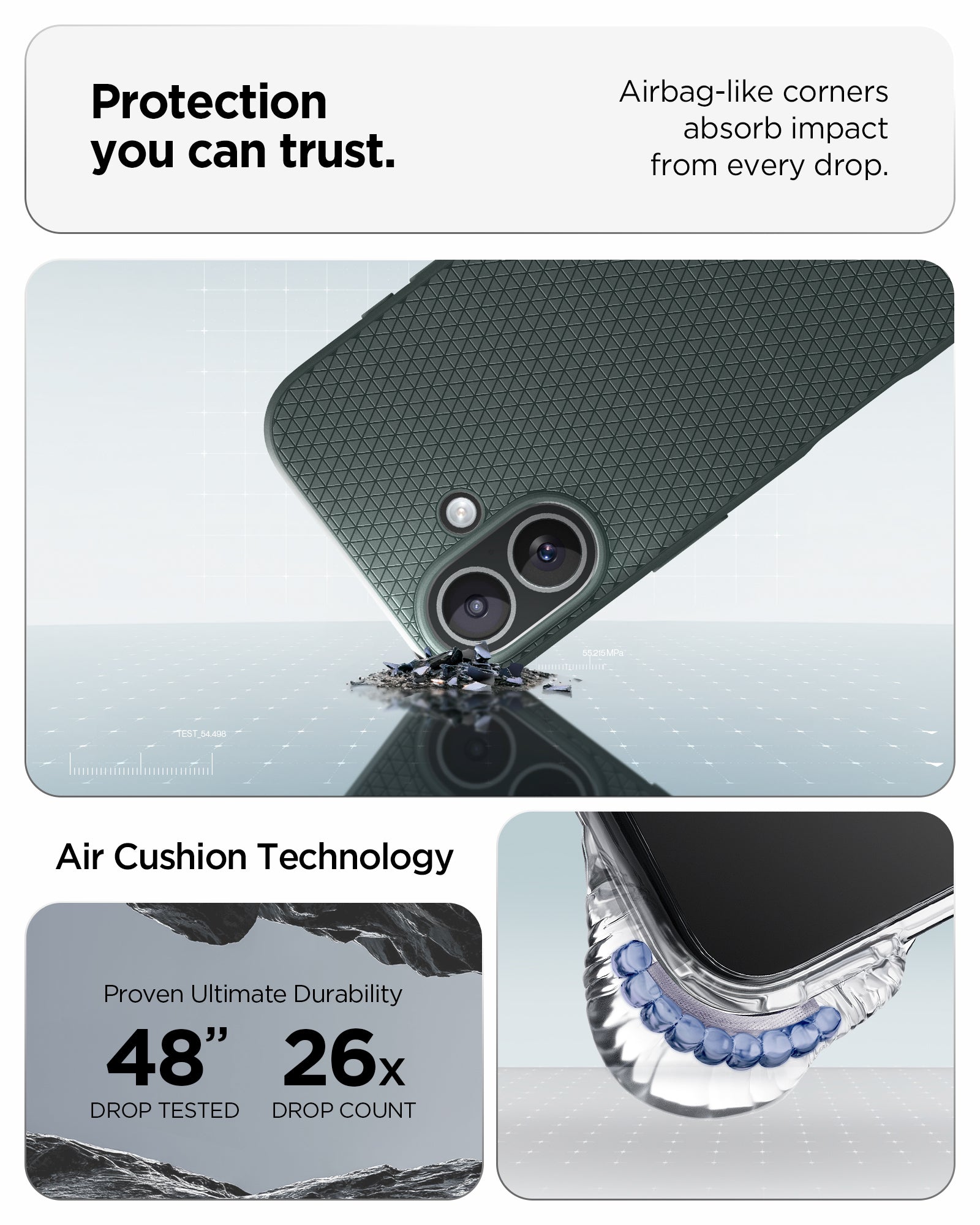 ACS09979 - iPhone 17 Liquid Air in Abyss Green protection you can trust. air bag like corners absorb impact from every drop. air cushion technology.