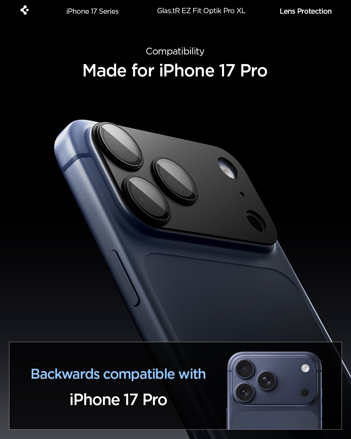 AGL10644 - iPhone 17 Pro Optik Pro XL EZ Fit Lens Protector in black