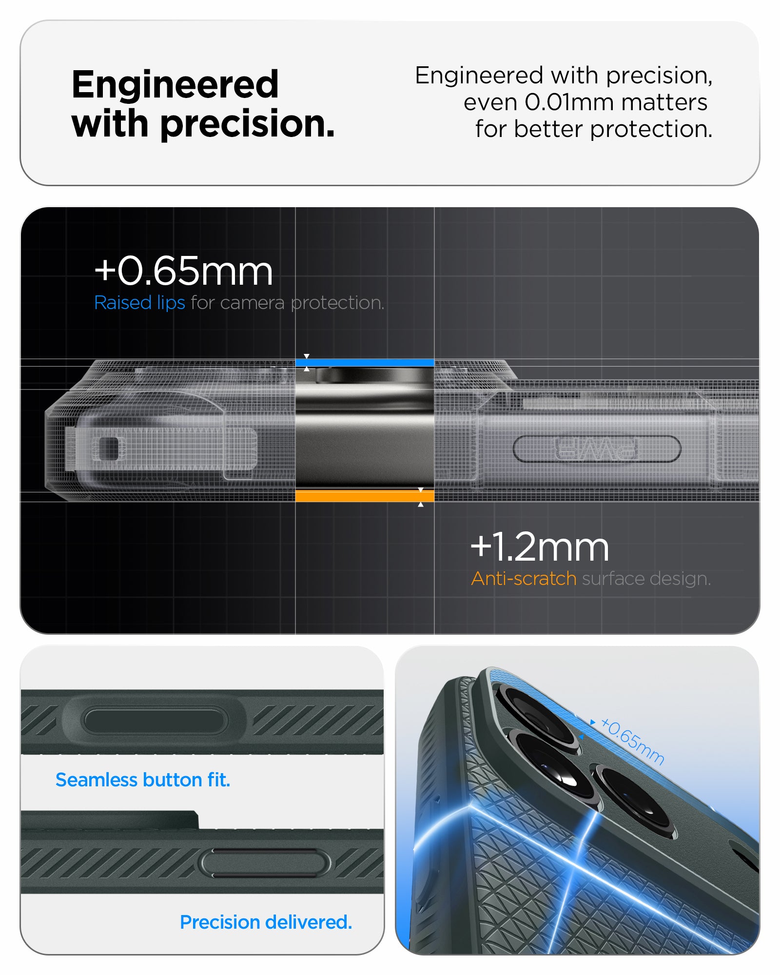 ACS09944 - iPhone 17 Pro Liquid Air in Abyss Green showing engineered with precision. even 0.01mm matters for better protection. seamless button fit. precision delivered.