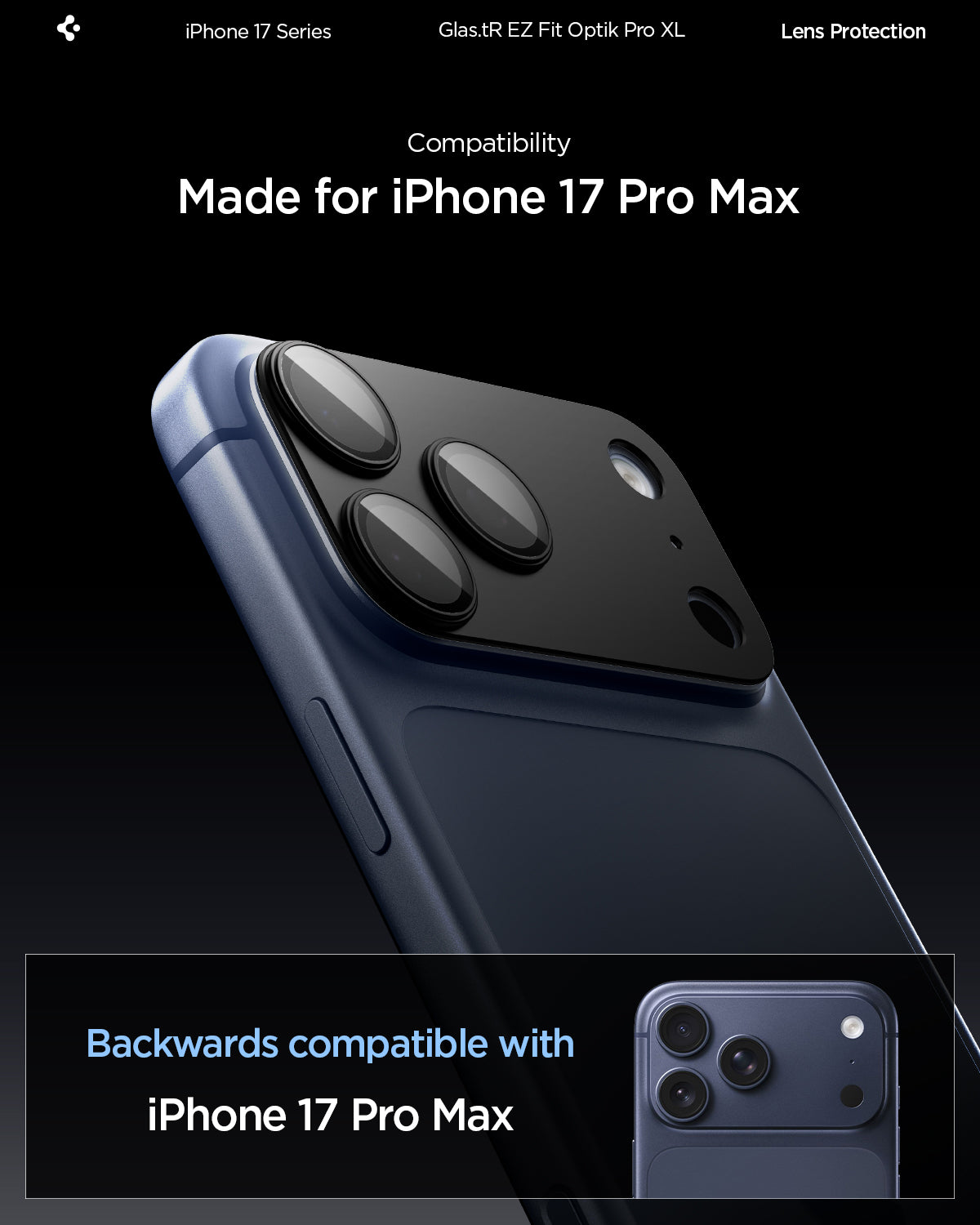AGL10649 - iPhone 17 Pro Max Optik Pro XL EZ Fit Lens Protector in black