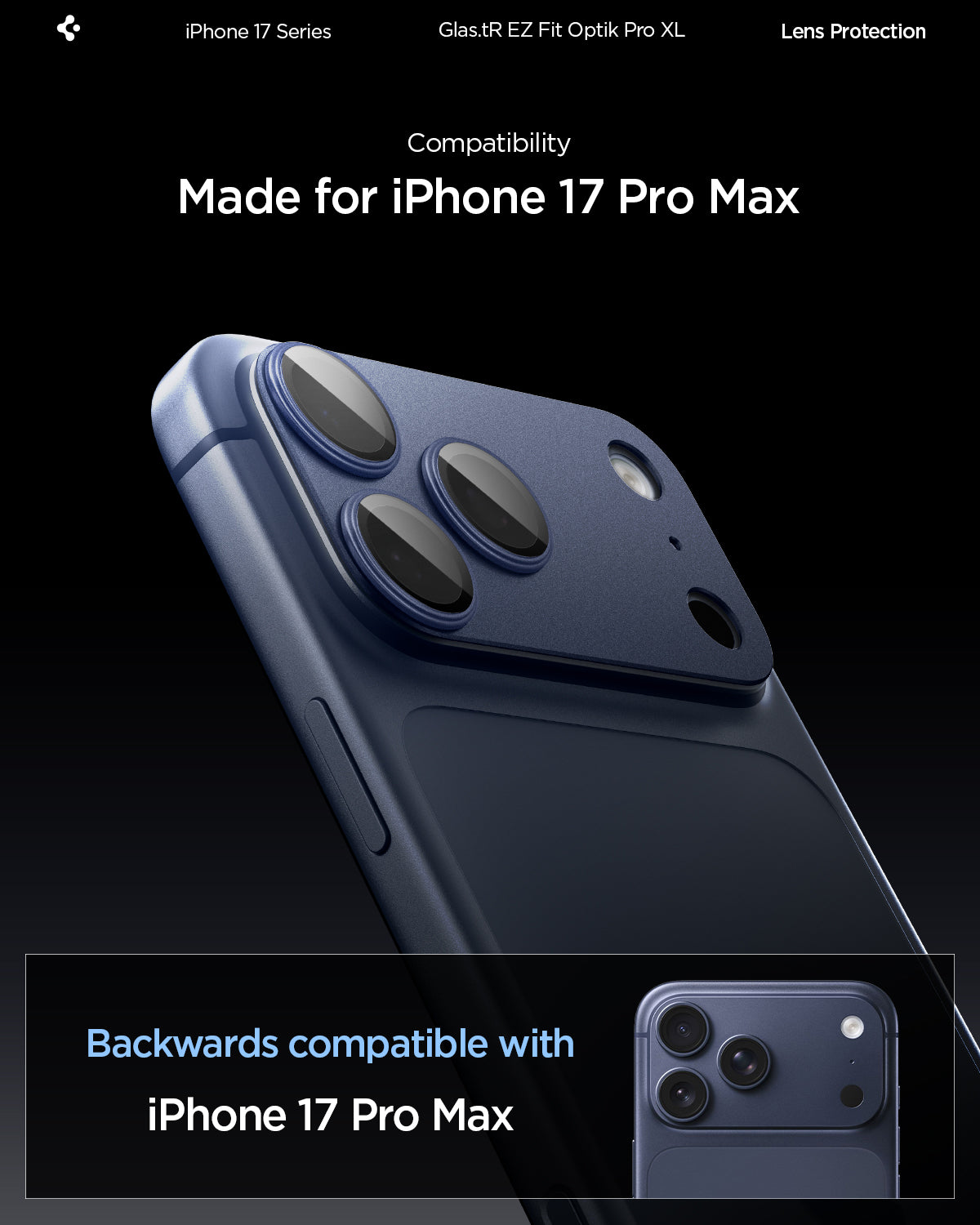 AGL10651 - iPhone 17 Pro Max Optik Pro XL EZ Fit Lens Protector in blue
