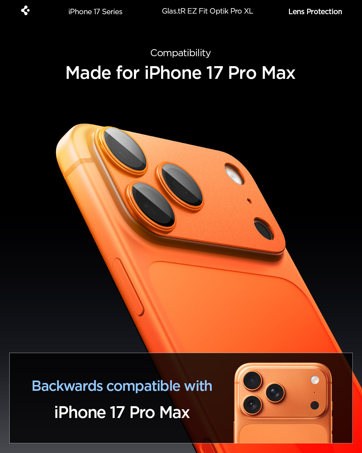 AGL10650 - iPhone 17 Pro Max Optik Pro XL EZ Fit Lens Protector in orange