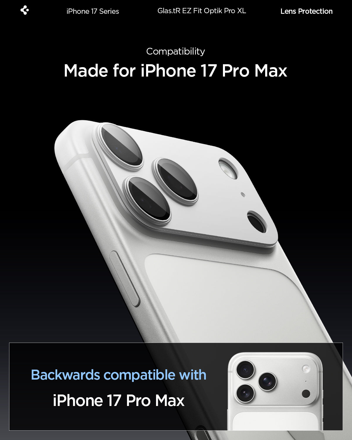 AGL10652 - iPhone 17 Pro Max Optik Pro XL EZ Fit Lens Protector in silver