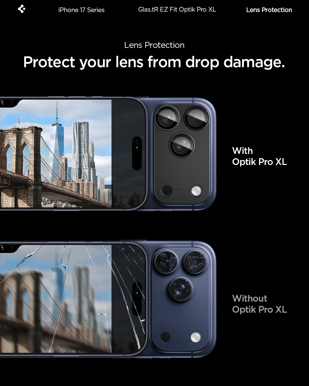 AGL10649 - iPhone 17 Pro Max Optik Pro XL EZ Fit Lens Protector in black