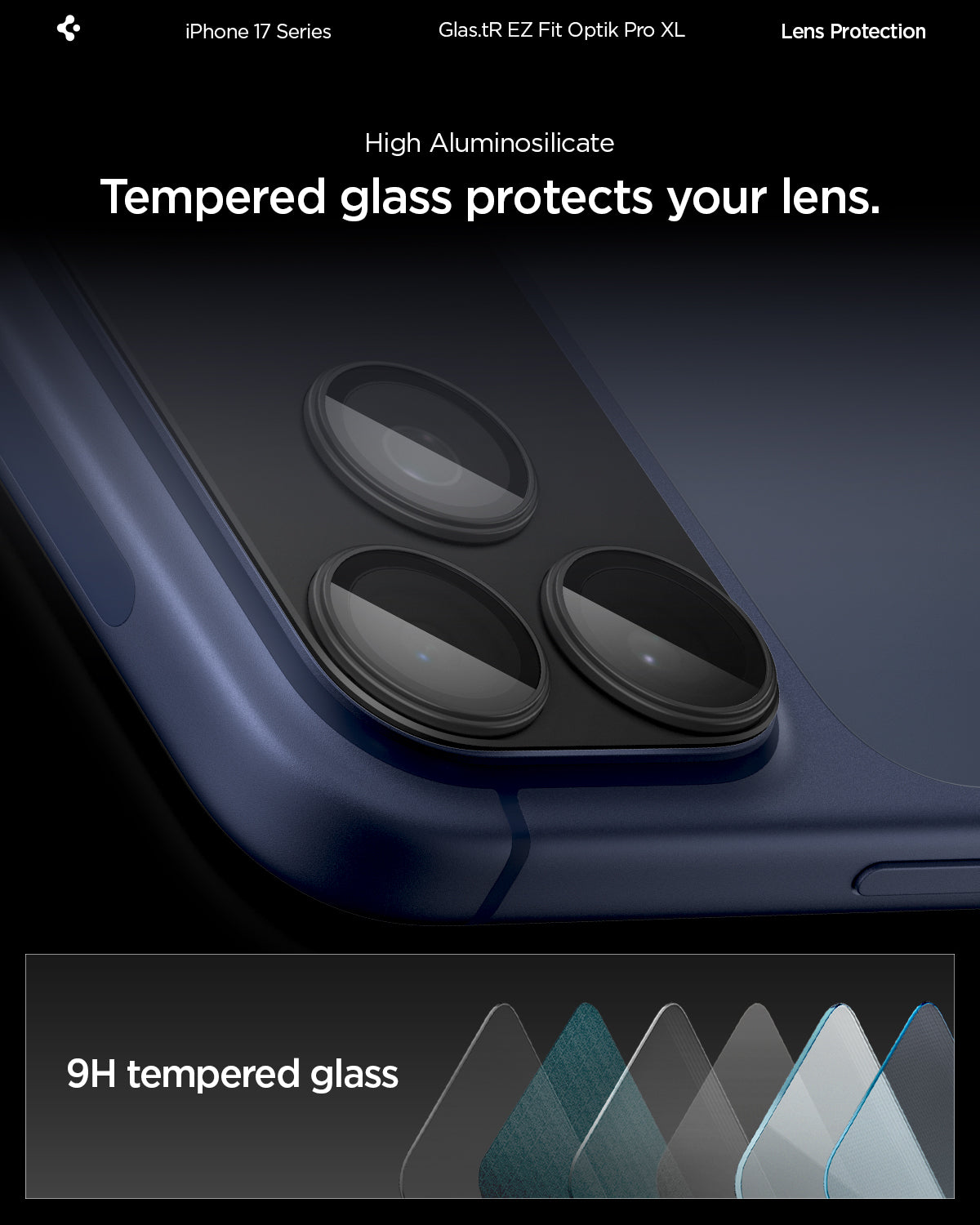 AGL10649 - iPhone 17 Pro Max Optik Pro XL EZ Fit Lens Protector in black