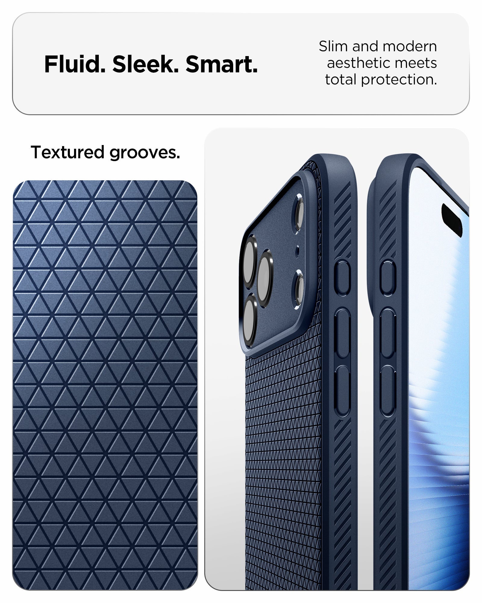 ACS09889 - iPhone 17 Pro Max Liquid Air in Navy Blue showing fluid, sleek, smart. slim and modern aesthetic meets total protection.