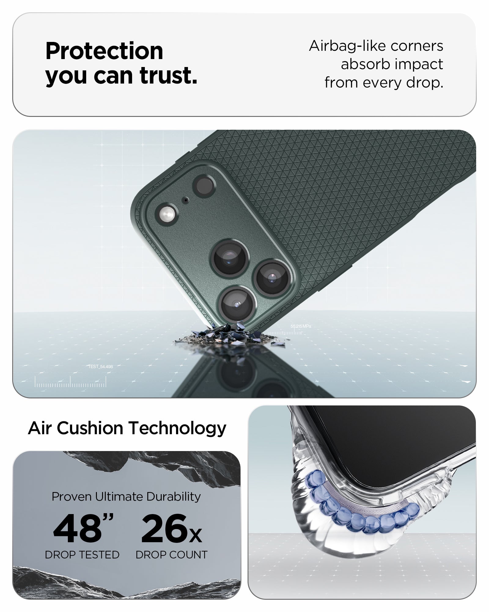 ACS09890 - iPhone 17 Pro Max Liquid Air in Abyss Green protection you can trust. air bag like corners absorb impact from every drop. air cushion technology.