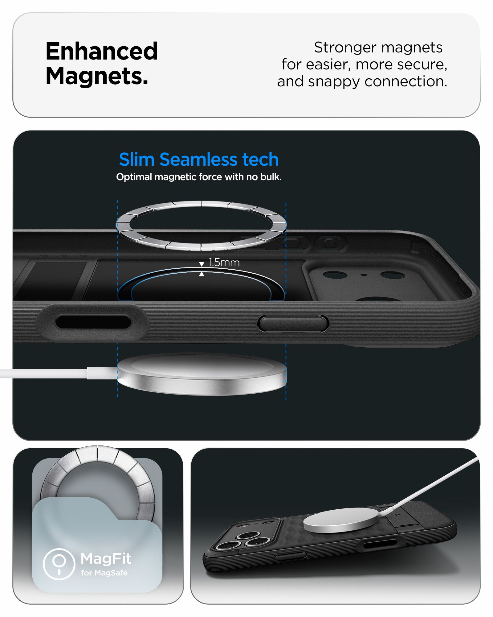 ACS09964 - iPhone 17 Pro Series Case Parallax S (MagFit) in black showing the enhanced magnets. Stronger magnets for easier, more secure and snappy connection