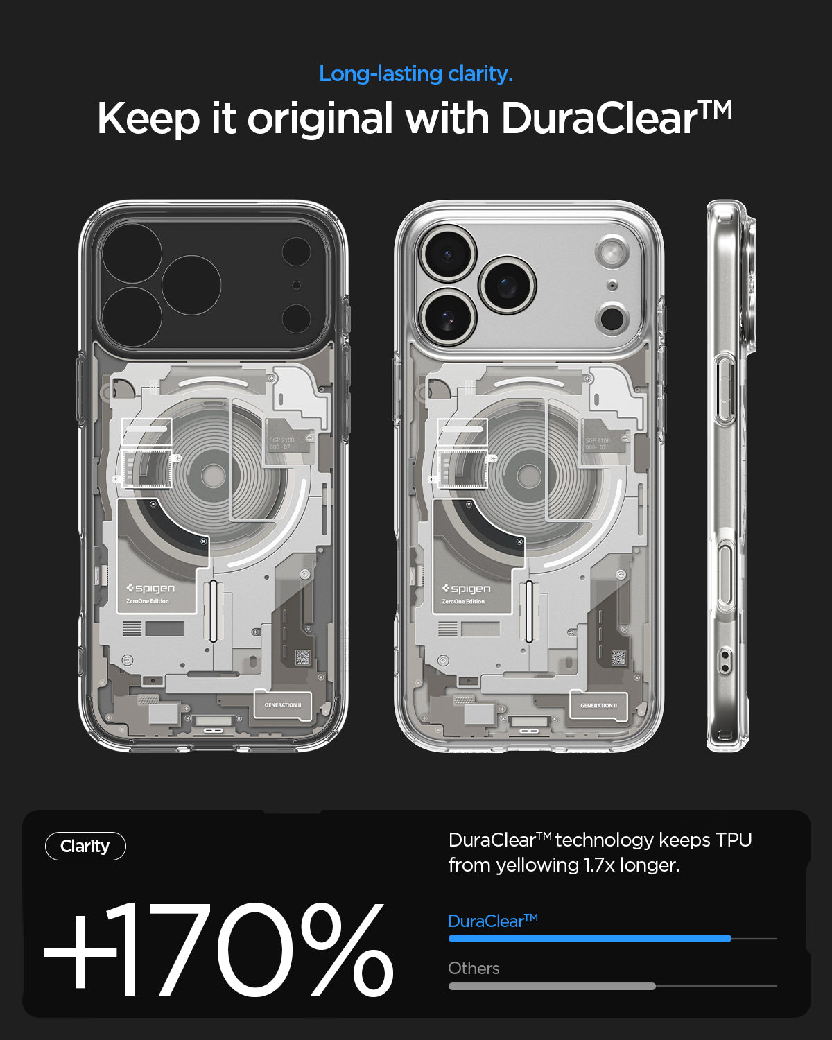 ACS10072 - iPhone 17 Pro Case Ultra Hybrid Zero One (MagFit) in Zero One Natural Titanium showing long lasting clarity. keep it original with dura clear.