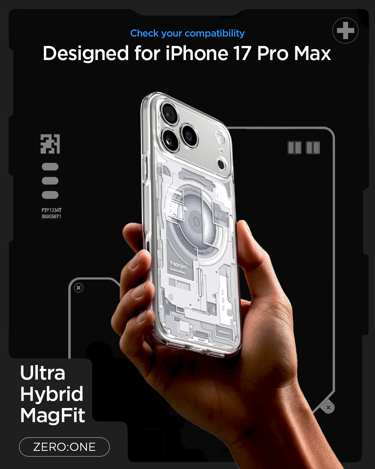 ACS10040 - iPhone 17 Pro Max Case Ultra Hybrid Zero One (MagFit) in Zero One White showing check your compatibility. ultra hybrid magfit