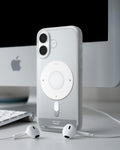 ACS10091 - iPhone 17 Ultra Hybrid Classic (MagFit) in Classic Silver showing back of the case with airpods