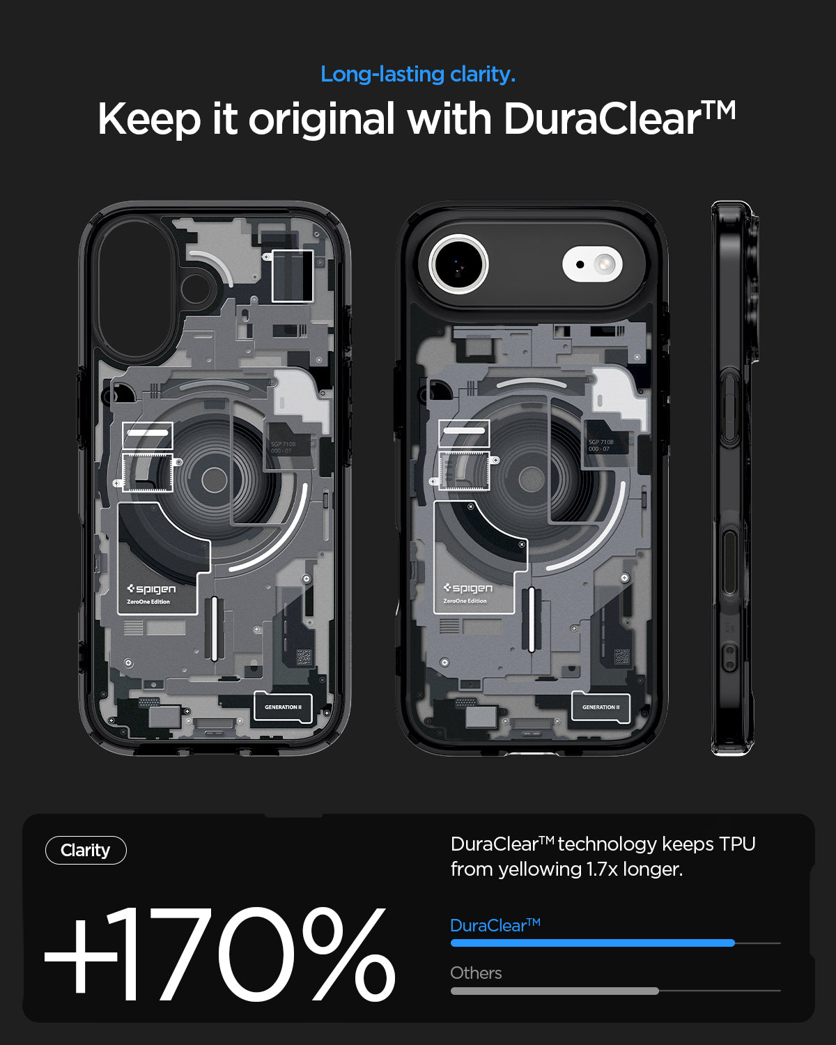 ACS10089 - iPhone 17 Ultra Hybrid Zero One (MagFit) in Zero One Black showing long lasting clarity. keep it original with dura clear.