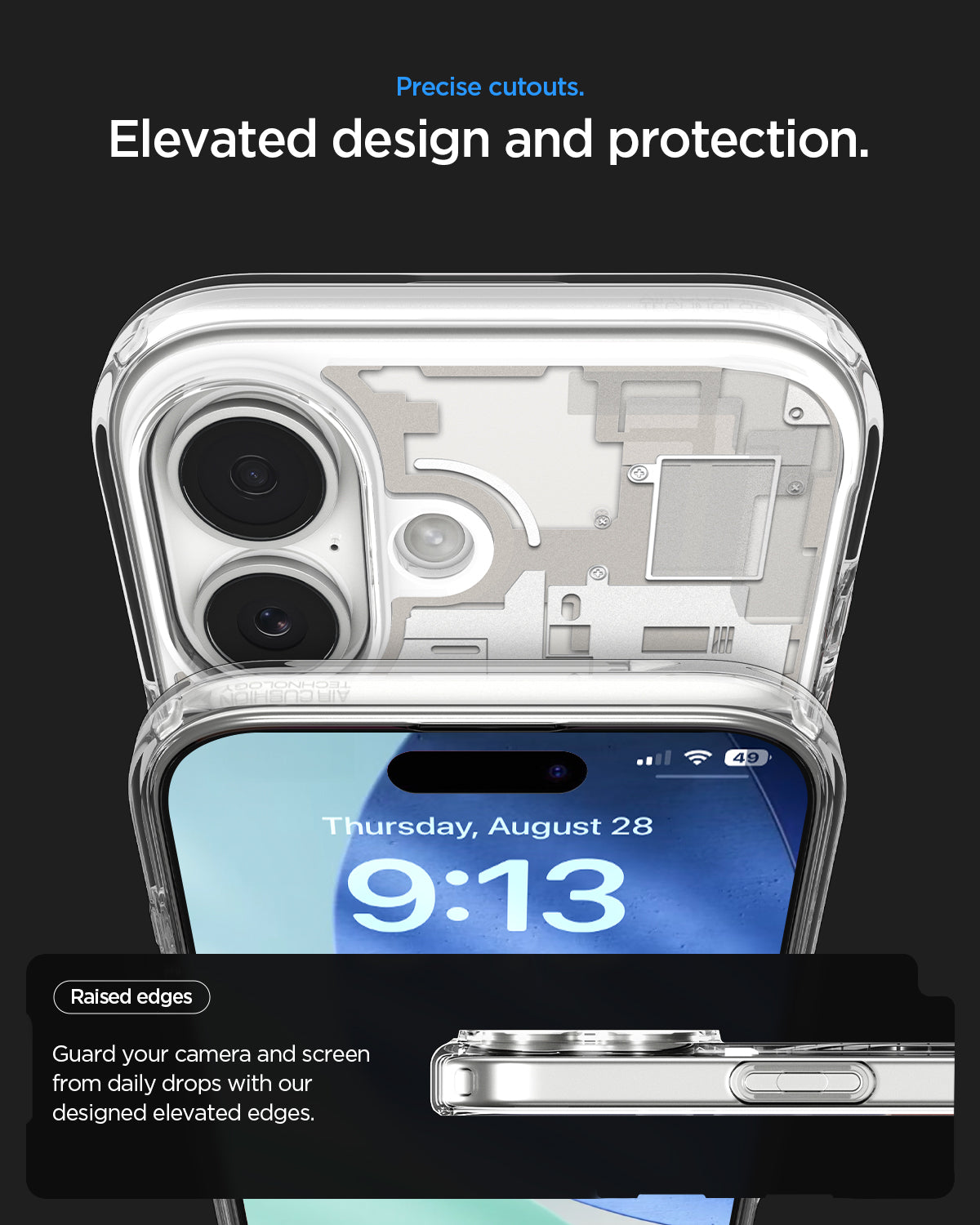ACS10088 - iPhone 17 Ultra Hybrid Zero One (MagFit) in Zero One Natural Titanium showing precise cutouts. Elevated design and protection. Raised edges guard your camera and screen from daily drops with our designed elevated edges.