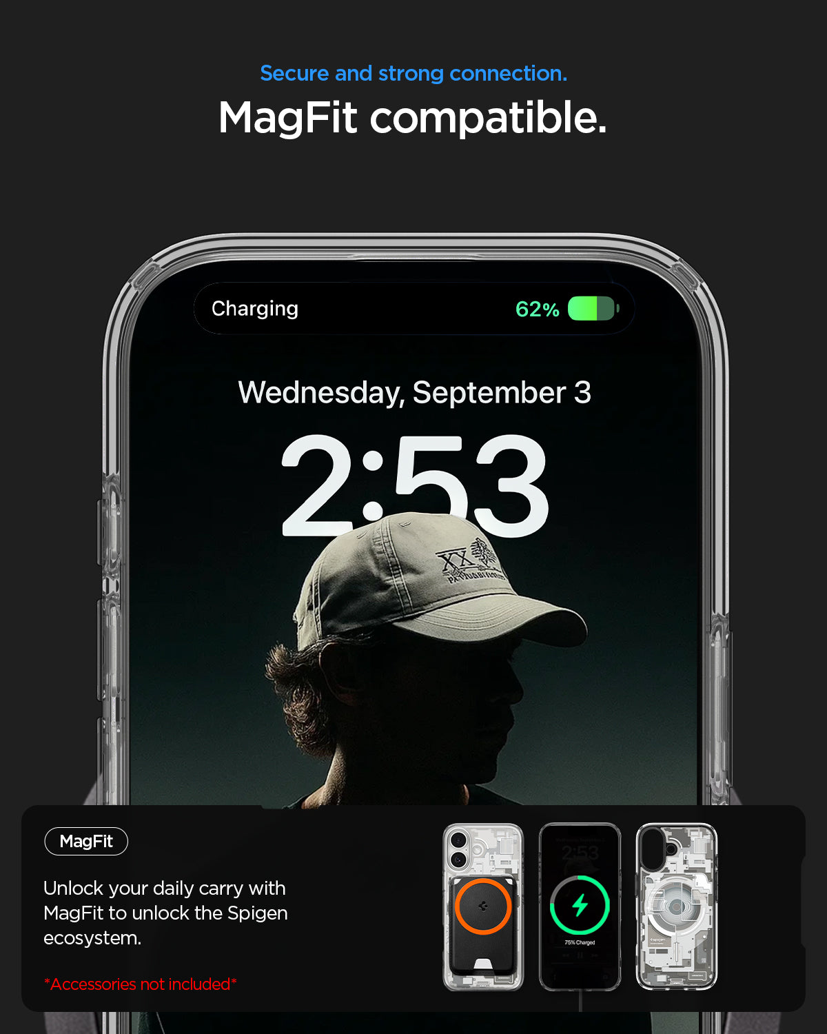ACS10088 - iPhone 17 Ultra Hybrid Zero One (MagFit) in Zero One Natural Titanium showing secure and strong connection. magfit compatible. unlock your daily carry with magfit to unlock the spigen ecosystem.