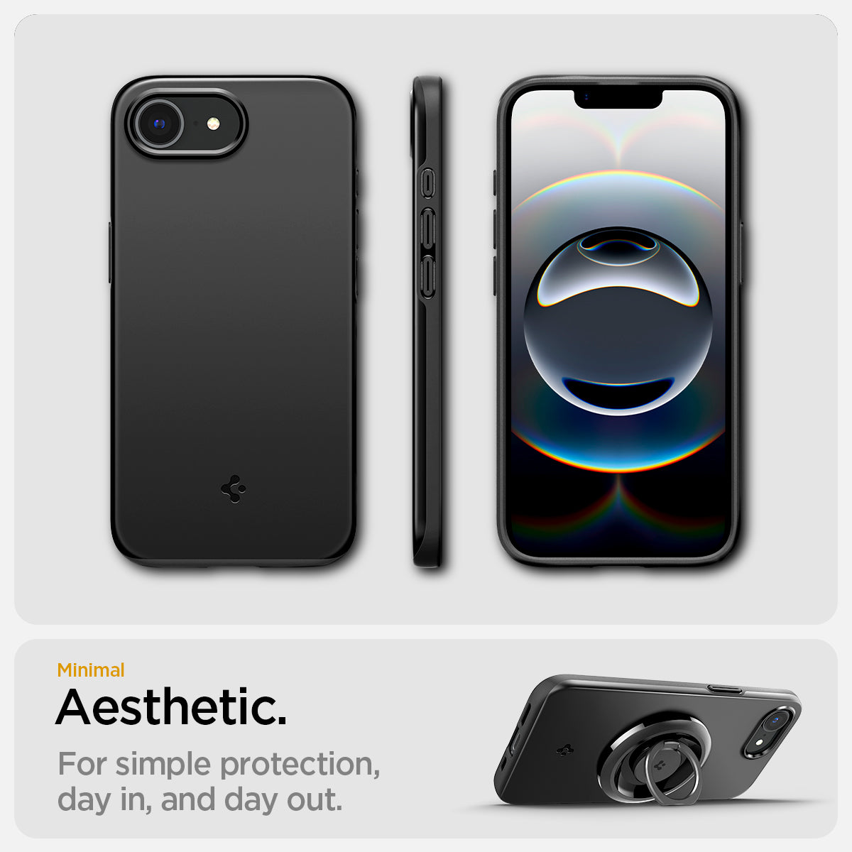 ACS09135 - iPhone 16e Case Thin Fit (MagFit) in Black showing the minimal aesthetic design. For simple protection, day in, and day out