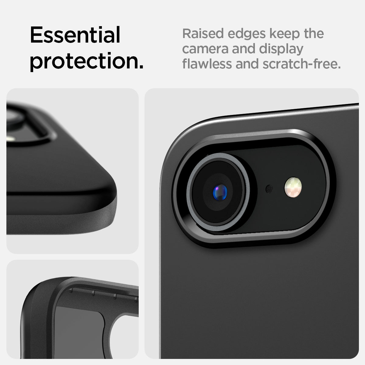 ACS09135 - iPhone 16e Case Thin Fit (MagFit) in Black showing the essential protection. Raised edges keep the camera and display flawless and scratch-free