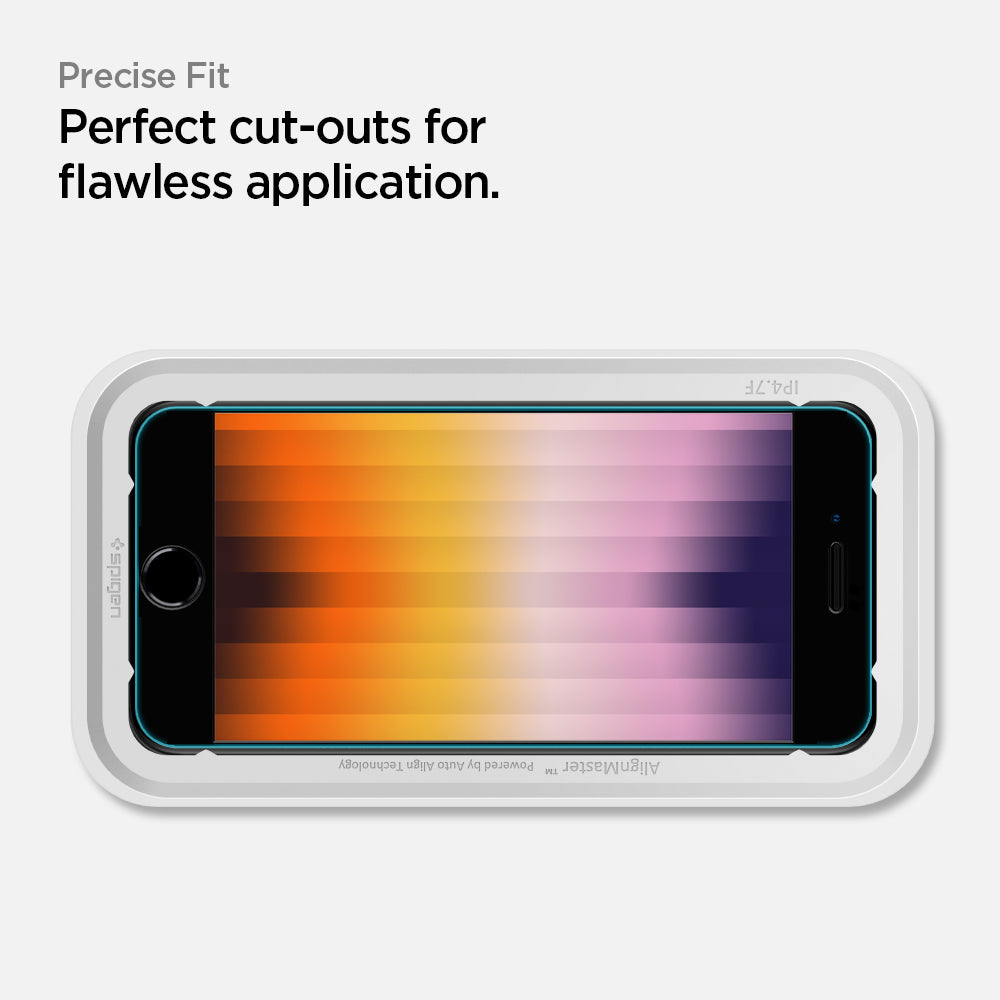 AGL01302 - iPhone SE Series Alignmaster Full Cover Screen Protector in black showing the precise fit. Perfect cut-outs for flawless application