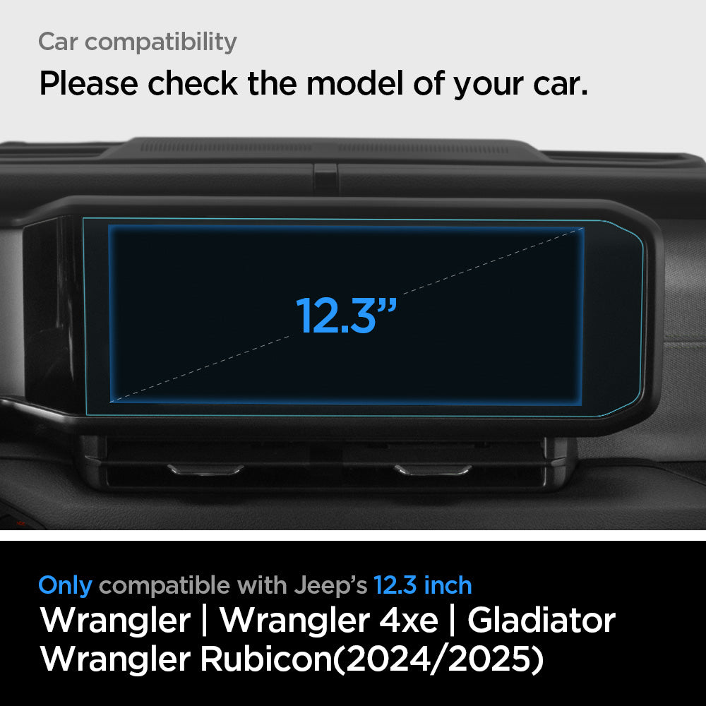 AGL07279 - Jeep Wrangler Screen Protector GLAS.tR SLIM car compatibility. Please check the model of your car. Only compatible with Jeep's 12.3 inch. Wrangler | Wrangler 4xe | Gladiator Wrangler Rubicon 2024,2025