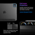 ACS09440 - iPad Pro 11-inch (2024) Case Liquid Air Folio in Black showing the full cover protection. Durable corners and camera rearguard for full protection and resists scratches. Camera Rearguard 0.8mm. Sleek, dust-resistant finish with premium Faux Leather and upgraded foam