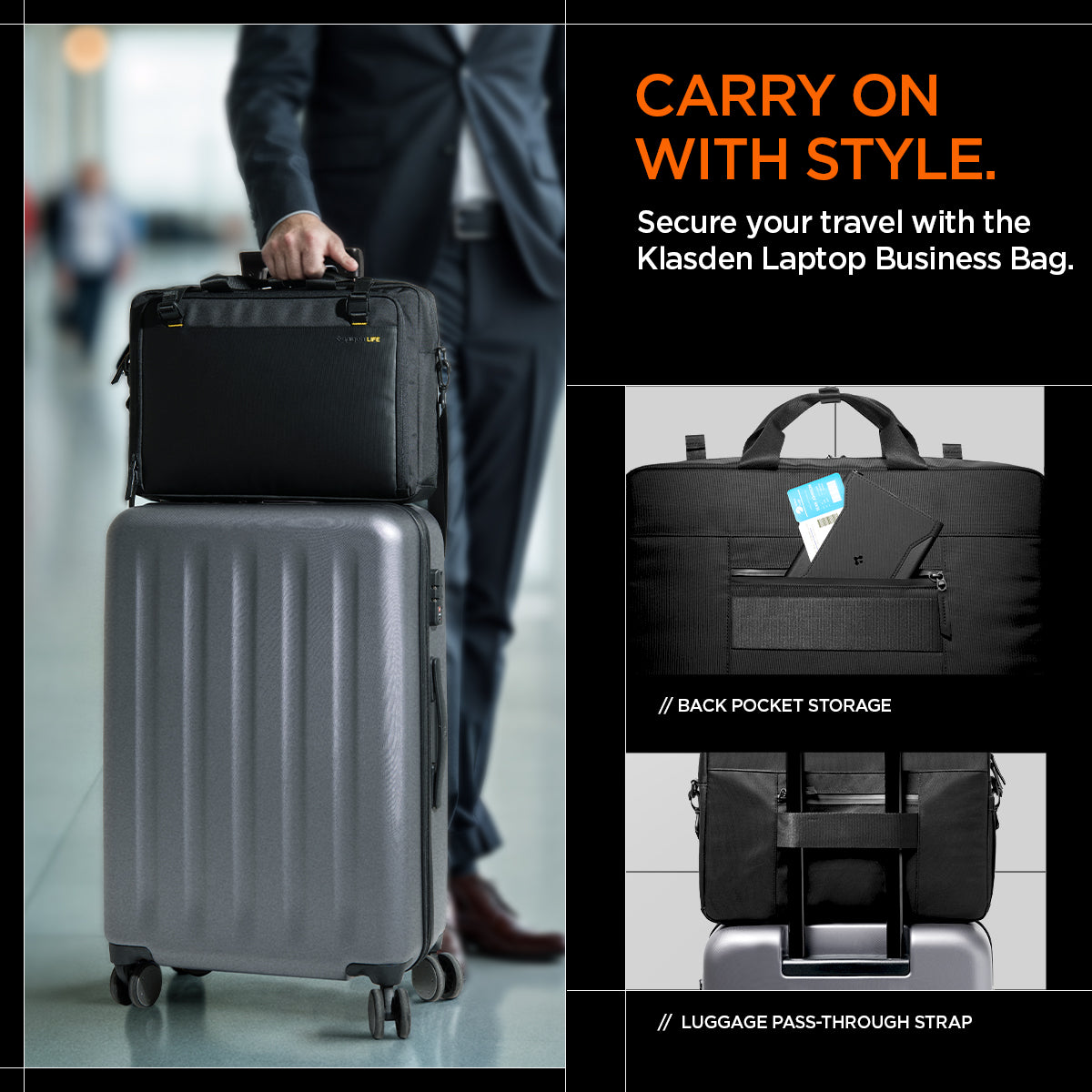 AFA09540 - Klasden Laptop Business Shoulder Bag KD300 carry on with style. secure your travel with the Klasden laptop business bag.