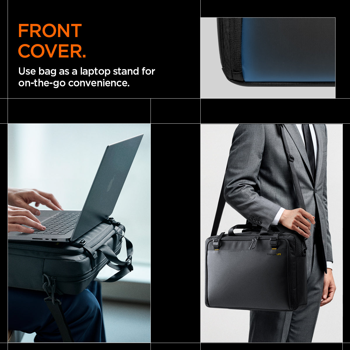 AFA09540 - Klasden Laptop Business Shoulder Bag KD300 front cover. use bag as a laptop stand for on the go convenience.