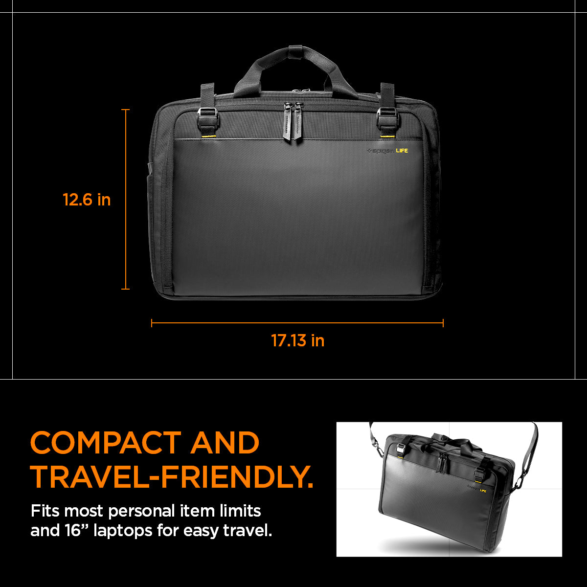 AFA09540 - Klasden Laptop Business Shoulder Bag KD300 12.6 in and 17.13 in. compact and travel friendly. Fits most personal item limits and 16" laptops for easy travel.