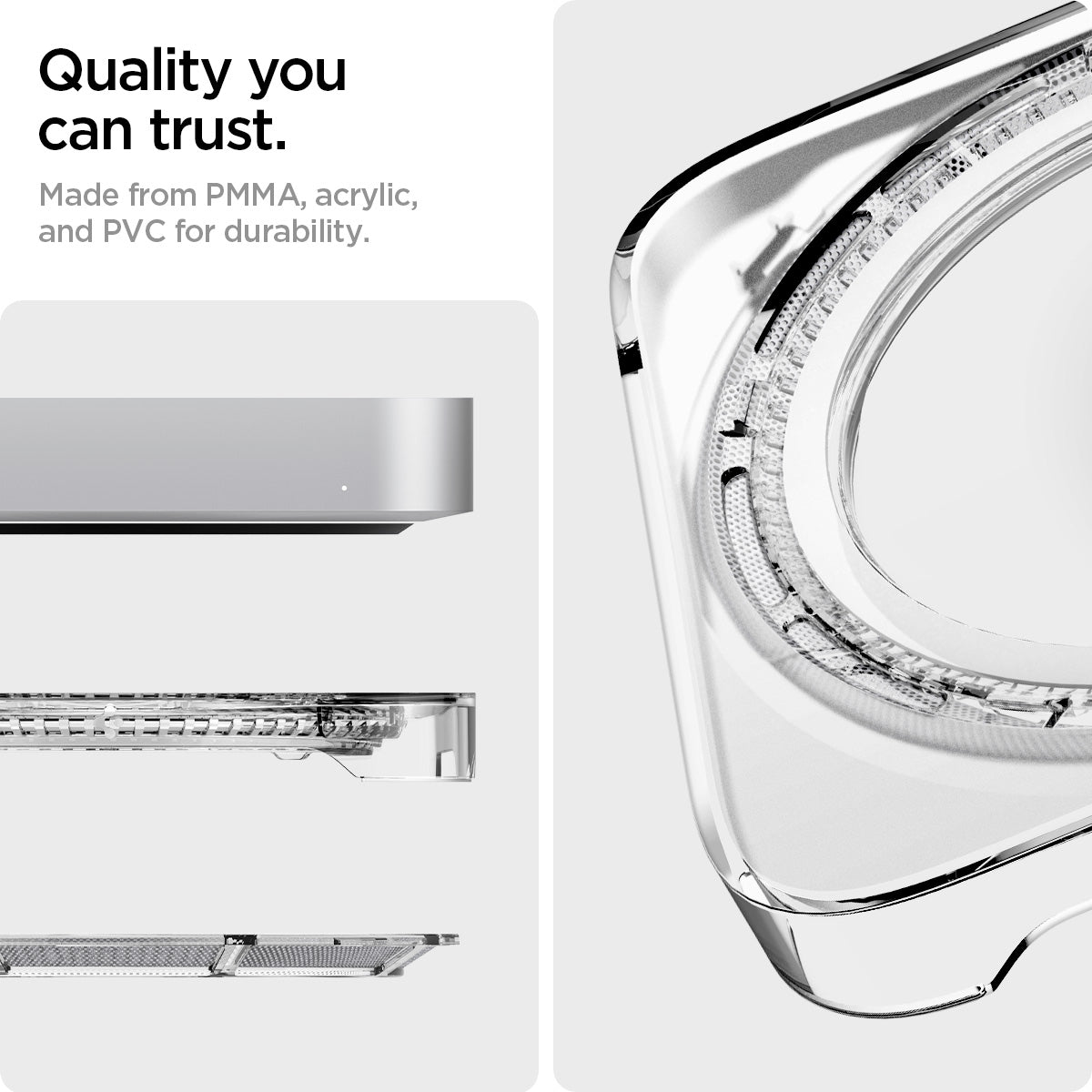AMP06150 - Apple Mac Mini Stand in crystal clear showing the quality you can trust. Made from PMMA, acrylic, and PVC for durability