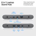 AMP08885 - Laptop Stand Hub LD204H 6in 1 laptop stand hub. stay organized and powered up with 6 essential ports.