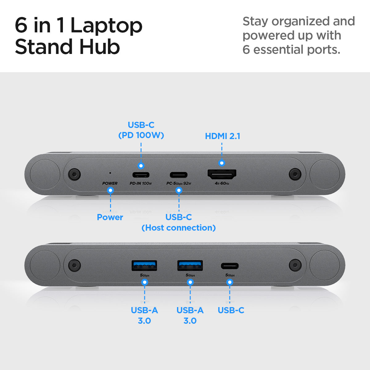 AMP08885 - Laptop Stand Hub LD204H 6in 1 laptop stand hub. stay organized and powered up with 6 essential ports.