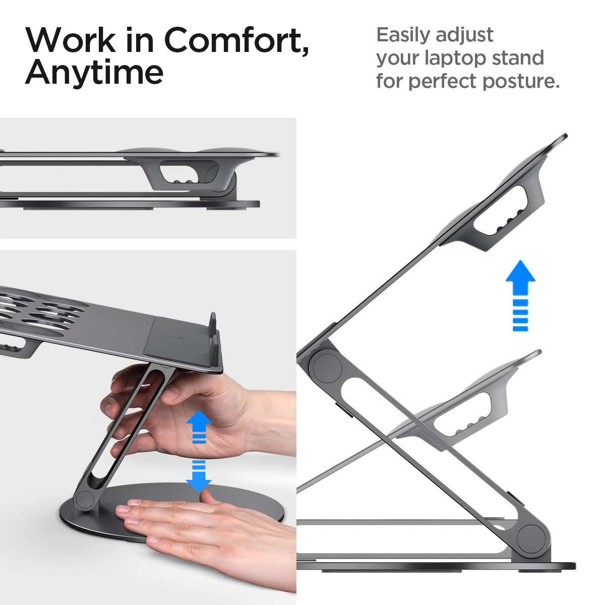AMP09303 - Laptop Stand | LD206C in Space Gray showing the work in comfort, anytime. Easily adjust your laptop stand for perfect posture