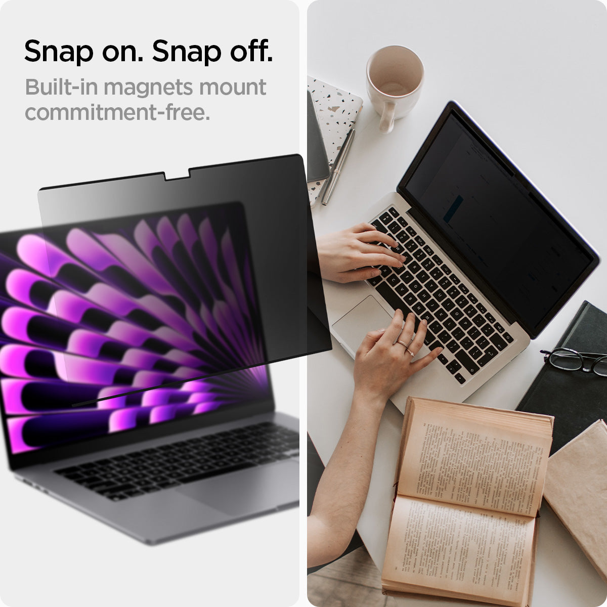 AFL06951 - Macbook Air 15" Screen Protector Safe View showing the built-in magnets mount commitment-free