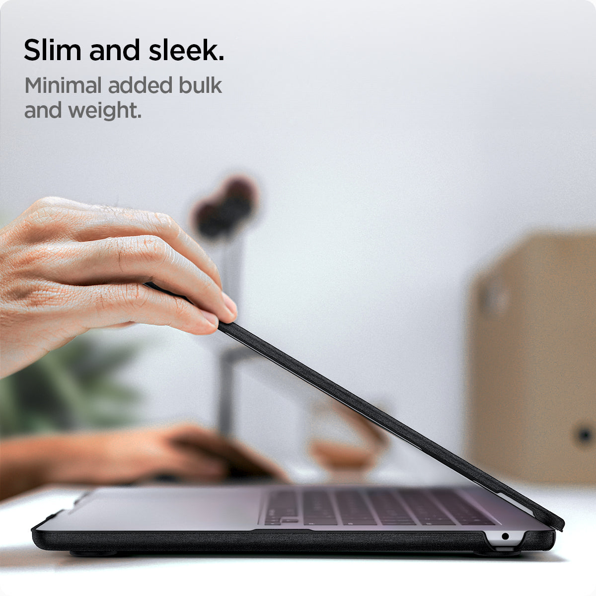 ACS06958 - MacBook Air 15-inch Case Urban Fit in Black showing the slim and sleek design. Minimal added bulk and weight