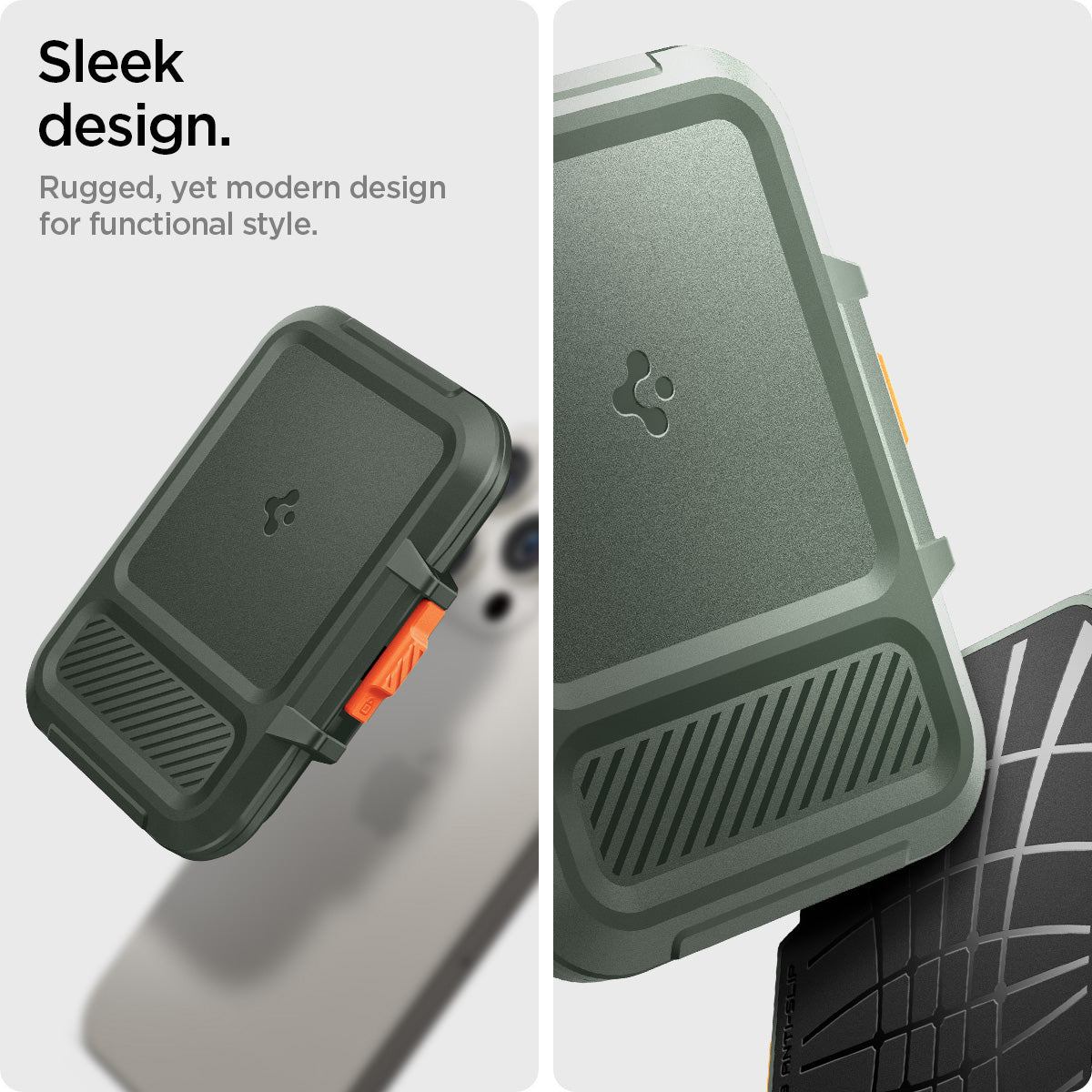 AFA08528 - MagSafe Card Holder Lock Fit (MagFit) in Military Green showing the sleek design, rugged, yet modern design for functional style